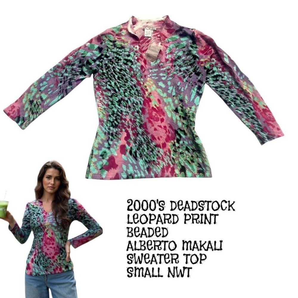 Y2K DEADSTOCK LEOPARD PRINT BEADED ALBERTO MAKALI TOP SMALL